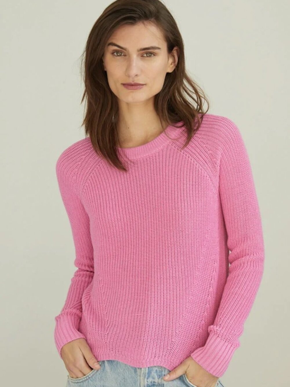 Autumn Cashmere Scallop Shaker Sweater in Lipstick